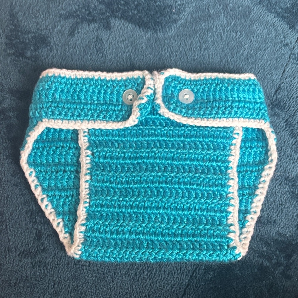 Handcrafted Teal and White Crochet Diaper Cover
